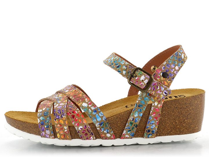 BIO Life kožené sandály na klínu béžové/barevné 1715.24/440