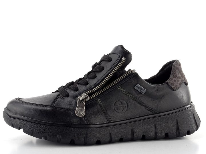 Rieker čierne šnurovacie poltopánky so zipsom a membránou N1301-01