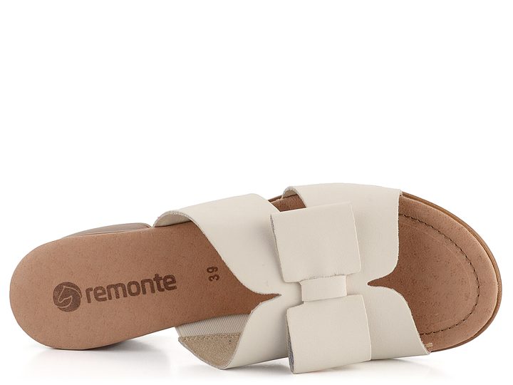 Remonte krémové mašličkové šľapky na podpätku R8759-60