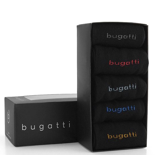 Bugatti hladké ponožky čierna 5 pack business socks 6260X