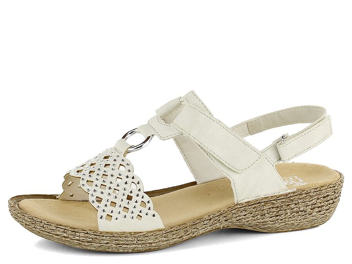 Rieker sandály smetanové s kamínky 658B1-80