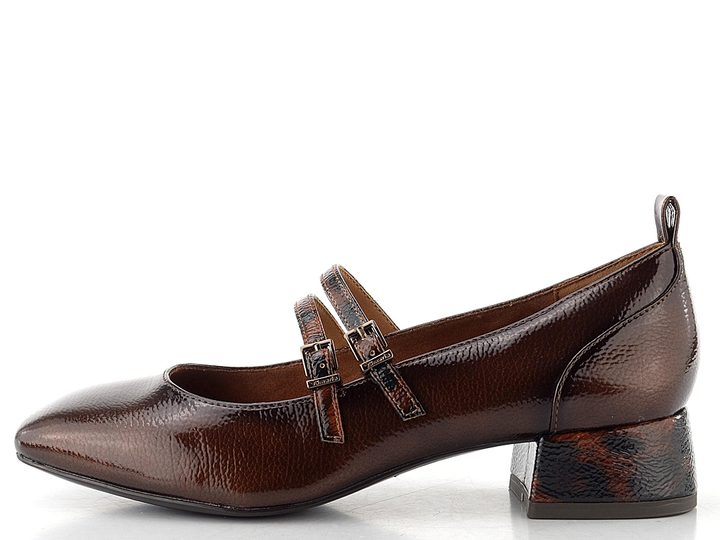 Tamaris lodičky se širokým podpatkem a nártovými pásky brown comb 1-22318-43
