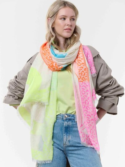 Fraas viskózový šál s barevným motivem koček 613030-970