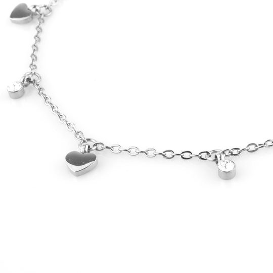 Náramek se srdíčky a krystal kamínky Swarovski stříbrná ocel