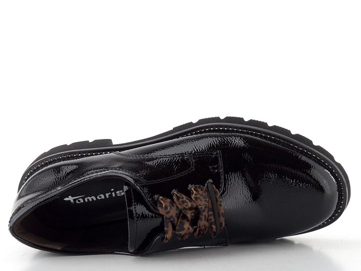 Tamaris lakované polobotky na hrubé podešvi black 1-23649-47