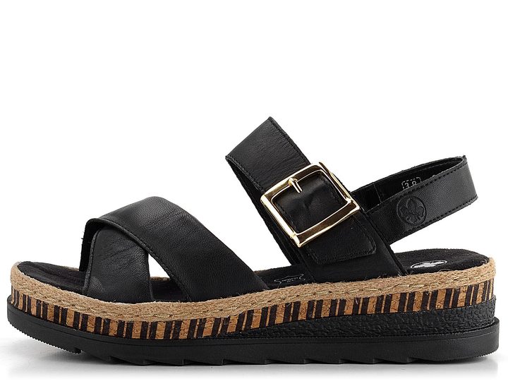 Rieker čierne sandále na platforme s klinom V7951-00