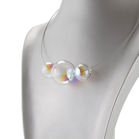 Náhrdelník/struna se třemi skleněnými bublinami čirá+duhový pokov