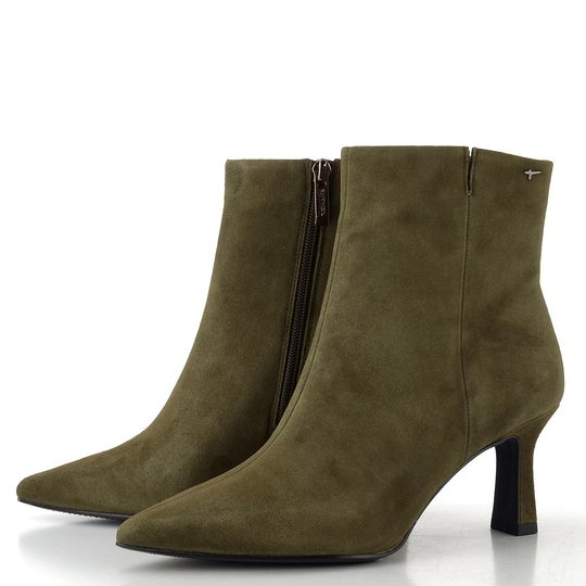 Tamaris elegantní kožený kotník na podpatku olive 1-25358-45