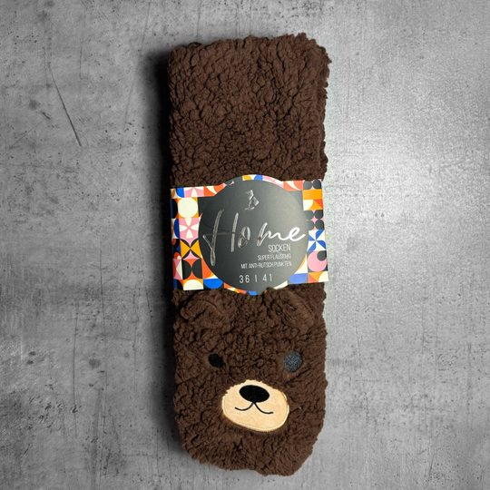Domácí teplé ponožky uni hnědý medvídek 71899
