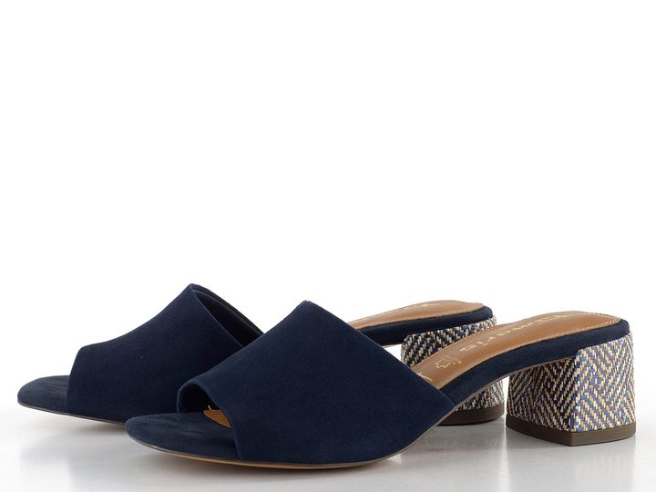 Tamaris kožené pantofle na podpatku Navy Suede 1-27204-42