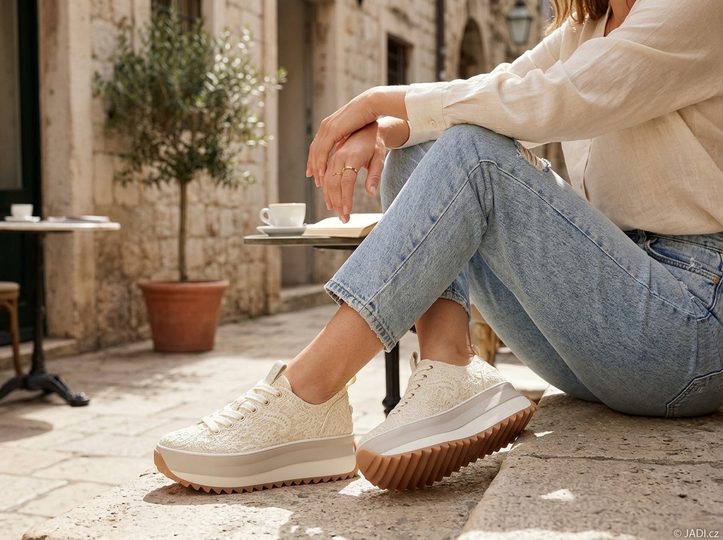 Tamaris tenisky na vysoké platformě ivory macramee 1-23731-41