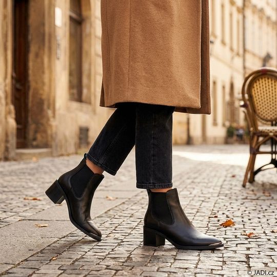 Tamaris chelsea kotník na podpatku black leather 1-25301-45