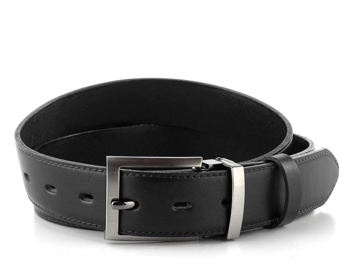 Kožený opasok čierny so striebornou sponou 32 mm