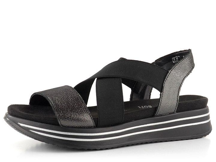 Remonte sandále s kríženými gumičkami čierne/metalické R2954-02