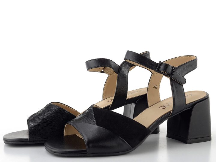 Caprice kožené sandály na podpatku black comb 9-28301-46
