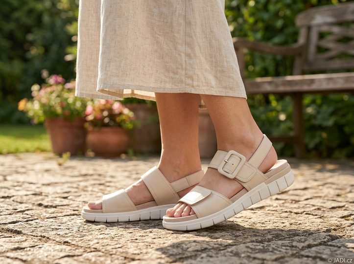 Caprice kožené šľapky s vymeniteľnou stielkou Cream Perlato 9-27203-44