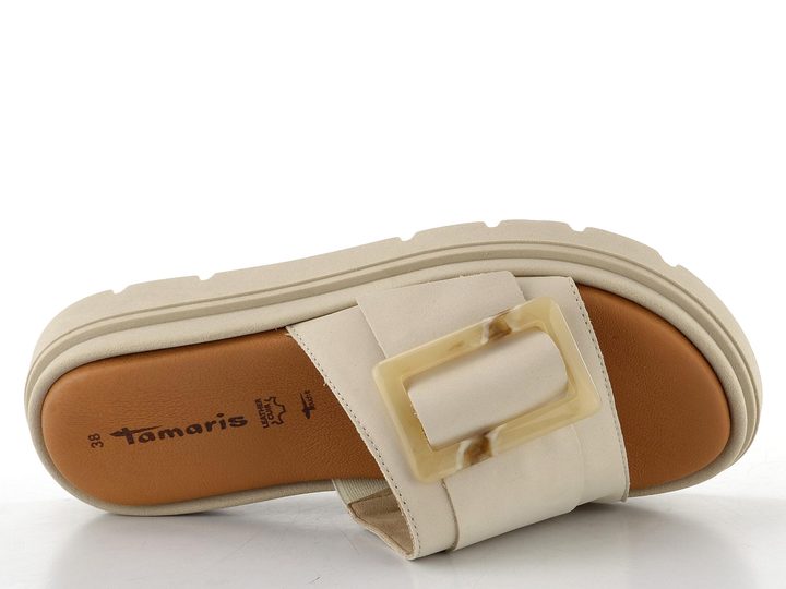 Tamaris kožené pantofle na platformě ivory nubuc 1-27234-44