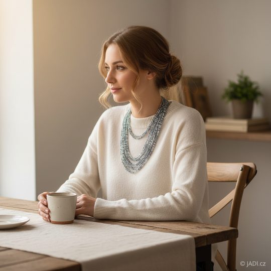 Náhrdelník z drobných rokajlů šedý/mléčný