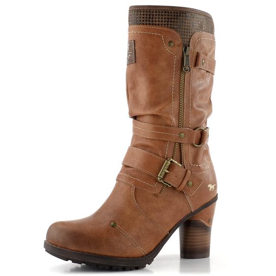 Mustang polokozačky na podpatku cognac 15M0162001