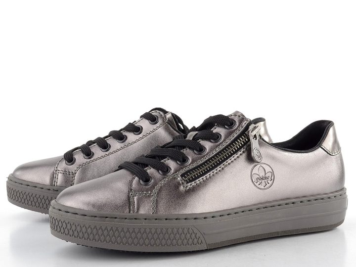 Rieker metalické kožené tenisky so zipsom titan/altsilber L59L1-90