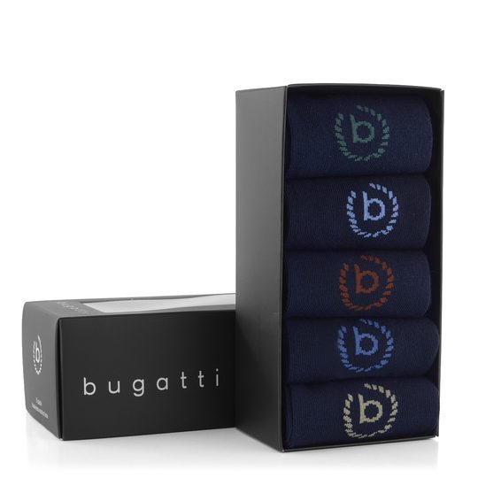 Bugatti hladké ponožky modré 5 pack business socks 6260X