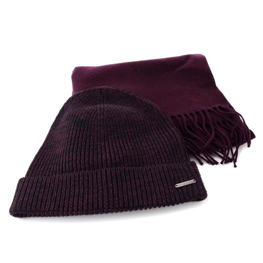 Bugatti dárková sada vlněné čepice a šály v krabičce vínová 630214-390