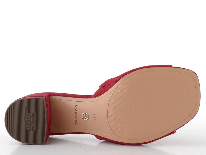 Tamaris kožené pantofle na podpatku red suede 1-27204-42