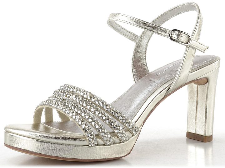 Tamaris metalické sandály na podpatku Platinum 1-28390-46