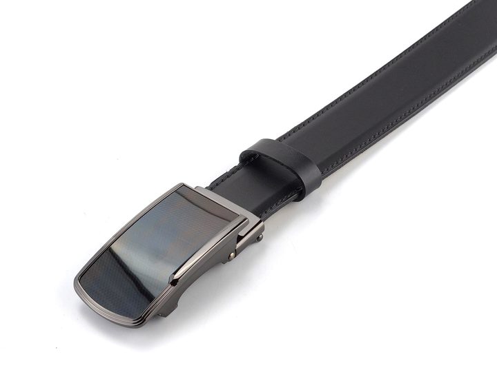 Černý luxusní kožený opasek s automatickou sponou 35/020/A16