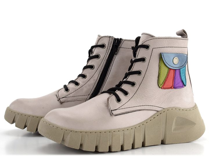 Karyoka dámský šněrovací kotník s kapsičkou béžový 3304-483