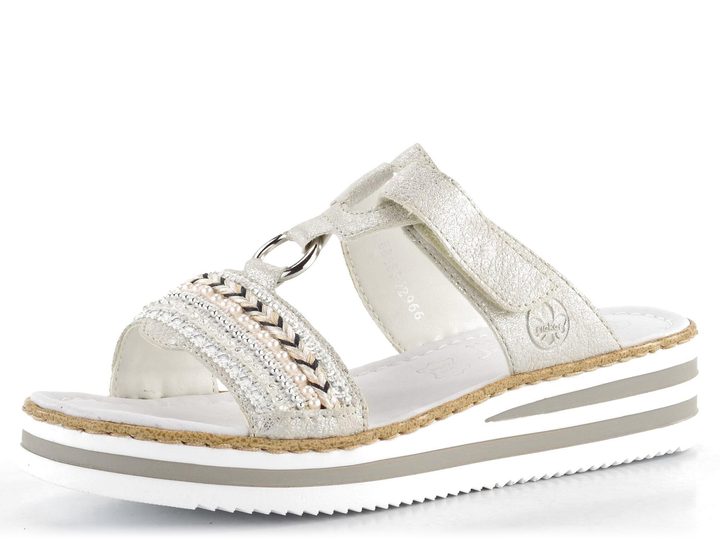 Rieker metalické šedé šľapky s aplikáciou V02M6-40