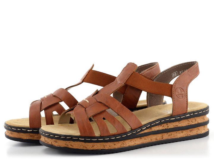 Rieker hnědé sandály na klínku 62918-22