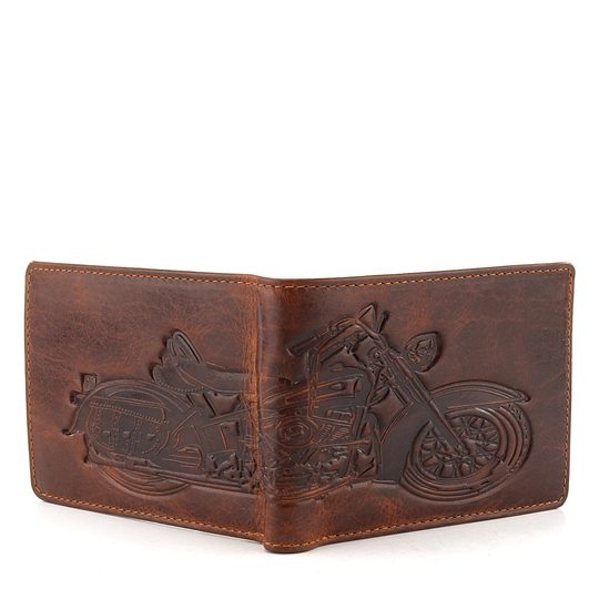 Pánská peněženka s ražbou motorky temně hnědá 6535