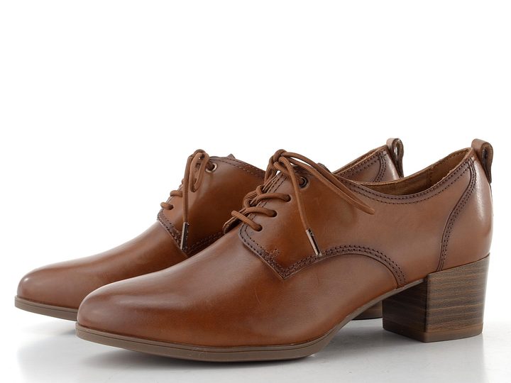Tamaris kožené šněrovací polobotky na podpatku cognac 1-23307-42