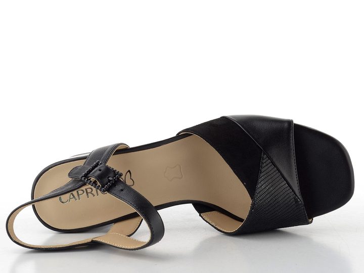 Caprice kožené sandály na podpatku black comb 9-28301-46