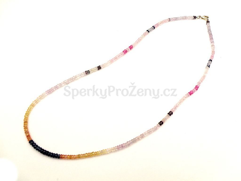 Náhrdelník Safír různobarevný + Rubín fasetovaný - Broušené rubíny a safíry  - Šperky pro ženy