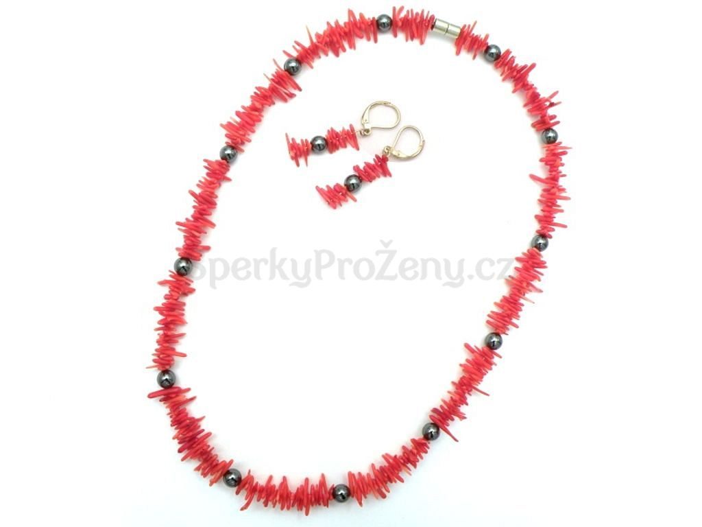 Souprava Korál červený větvičky náhrdelník a náušnice - souprava šperků s červeným  korálem - Šperky pro ženy