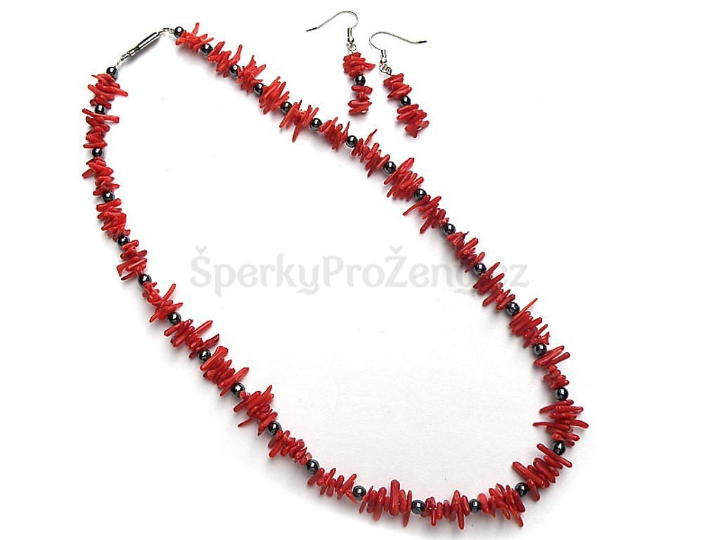 Souprava Korál červený větvičky náhrdelník a náušnice - Šperky pro ženy
