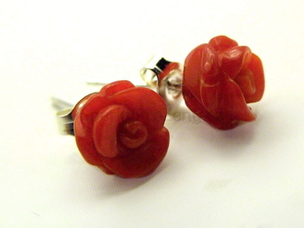 Náušnice Korál červený růžičky - naušnice růže z pravého mořského korálu -  Šperky pro ženy