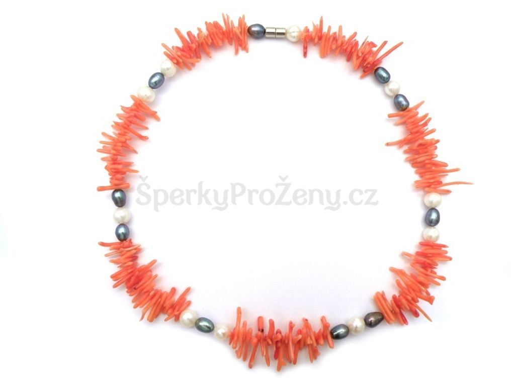 Náhrdelník korál růžový s perlami - Růžové korály - Šperky pro ženy