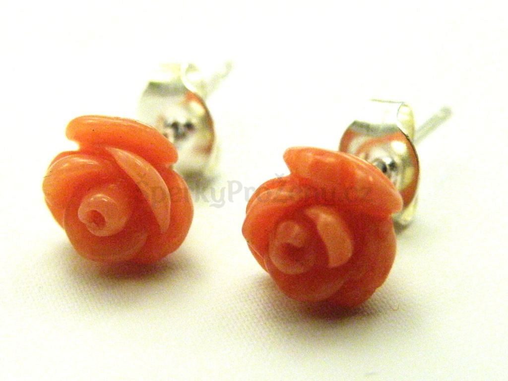 Náušnice Korál růžový růžičky - Naušnice s růžičkami z růžového pěnového  mořského korálu - Šperky pro ženy