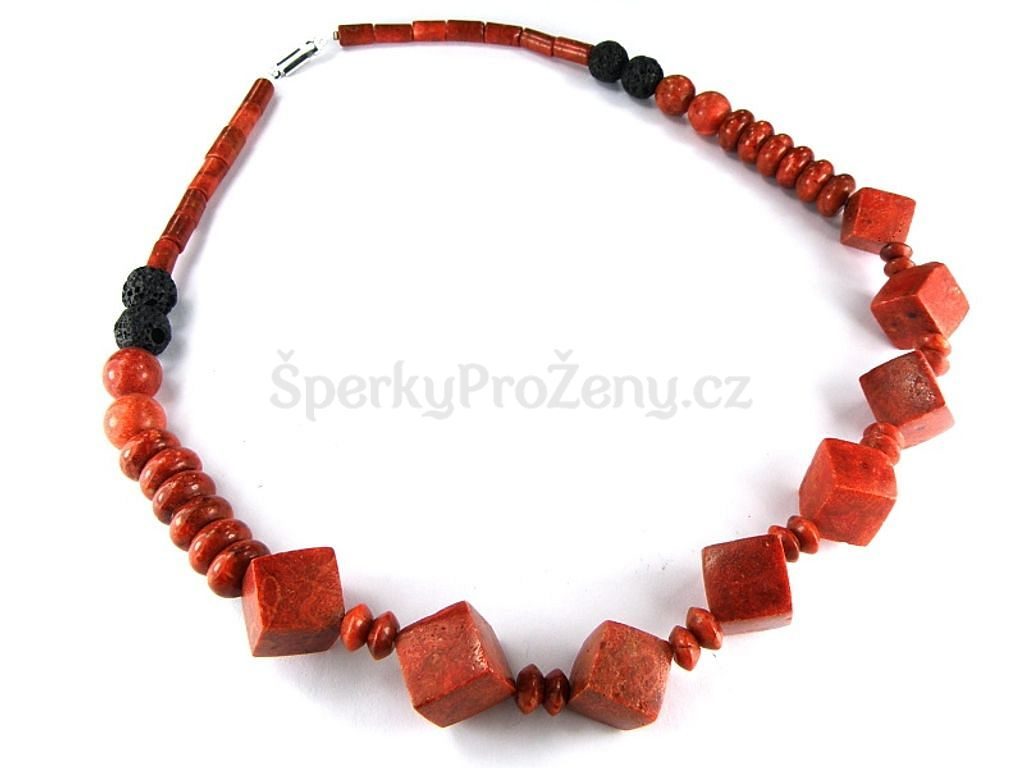 Náhrdelník červený korál láva - Šperky pro ženy