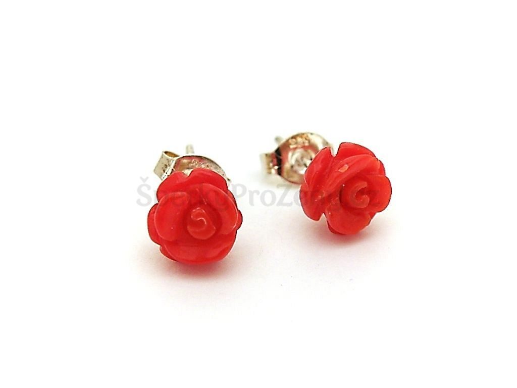 Náušnice Korál růžičky červené - mořský korál - Šperky pro ženy