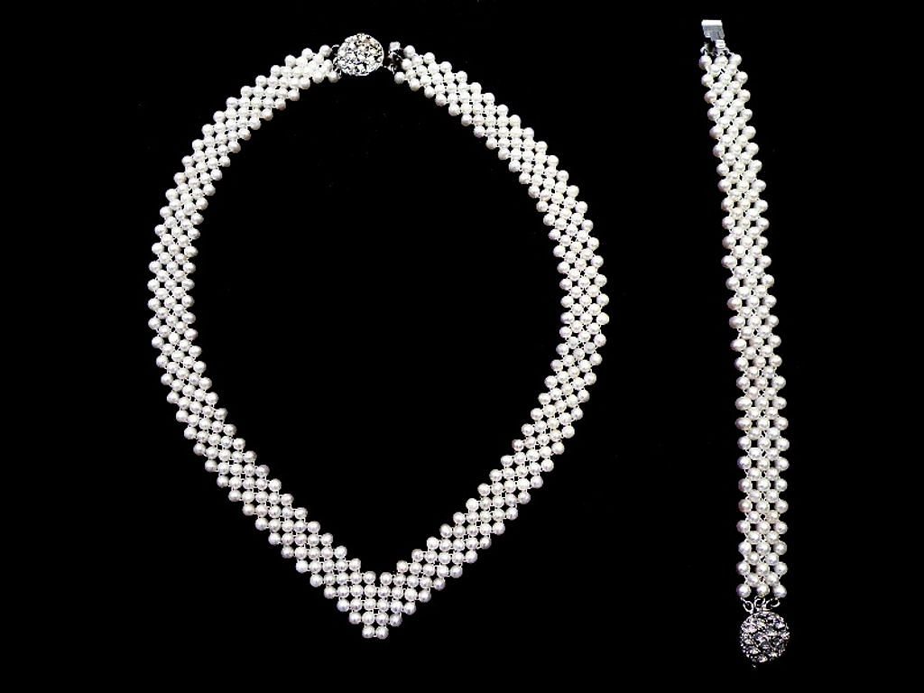 Souprava Perly náhrdelník a náramek - Perlový náhrdelník s náramkem -  Šperky pro ženy