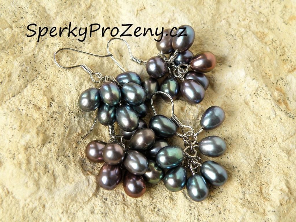 Perly tmavé náušnice hrozen - Šperky pro ženy