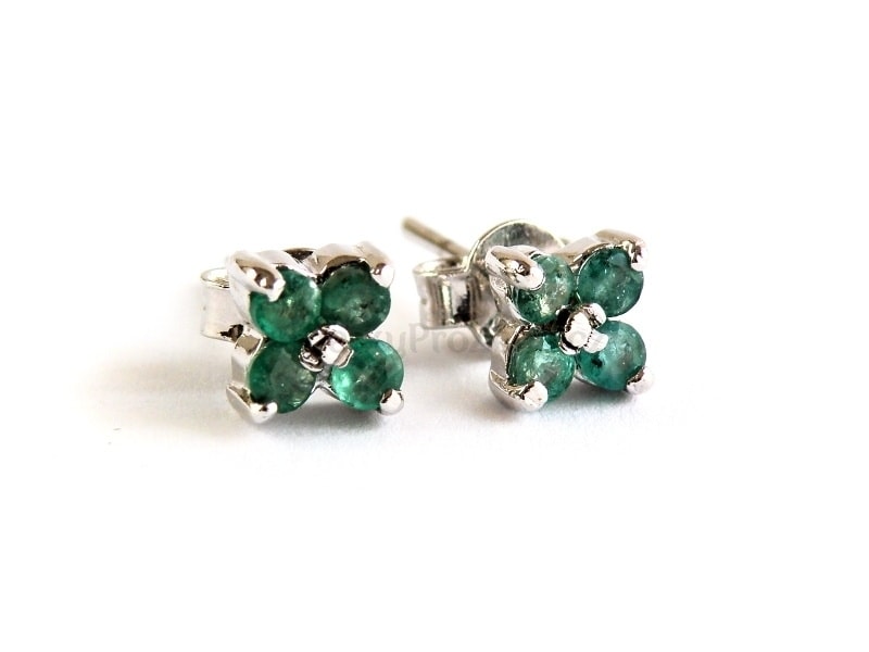 Náušnice Smaragd kytičky stříbrné - smaragdové - Šperky pro ženy