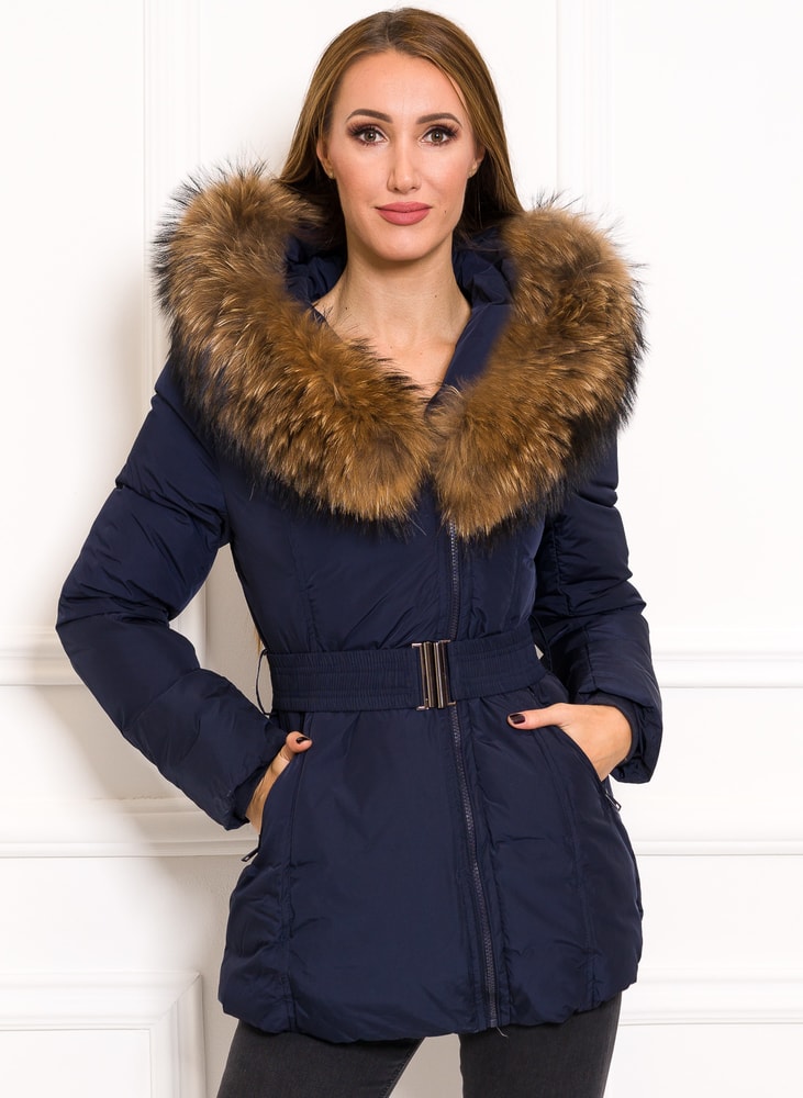 Giacca invernale donna con vera volpe Due Linee - Blu scuro Due Linee