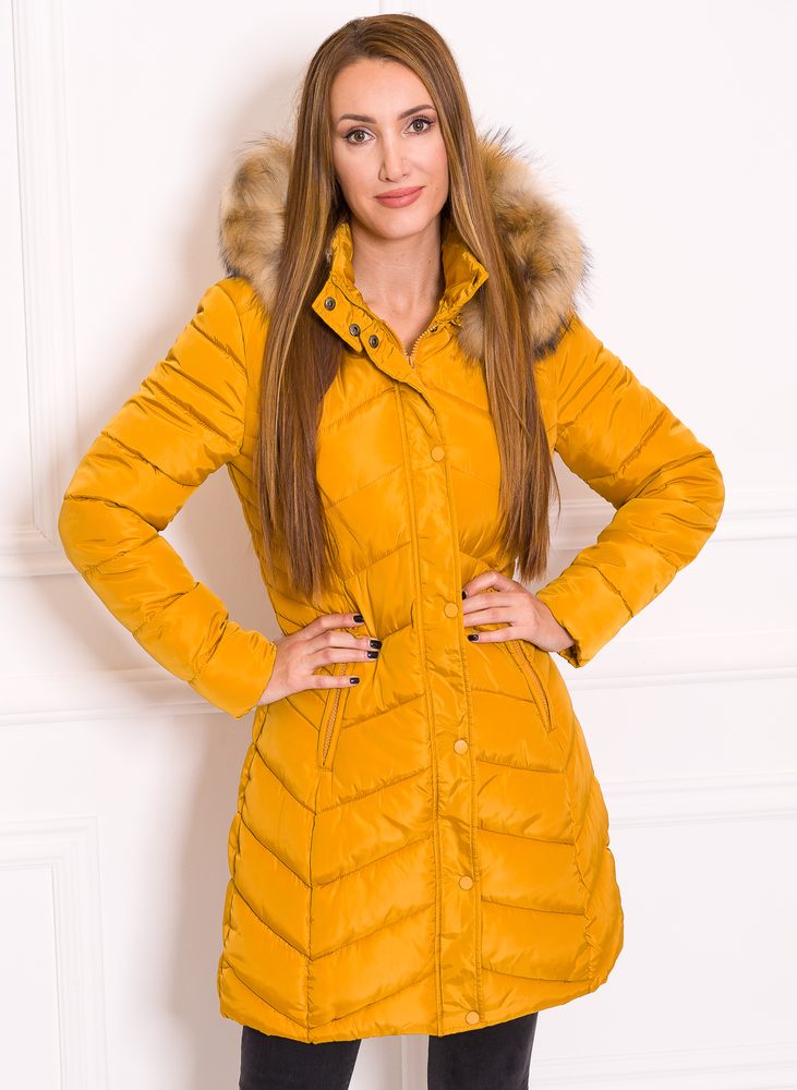 Chaqueta de invierno para mujer con piel de zorro real Due Linee - Amarillo Due Linee