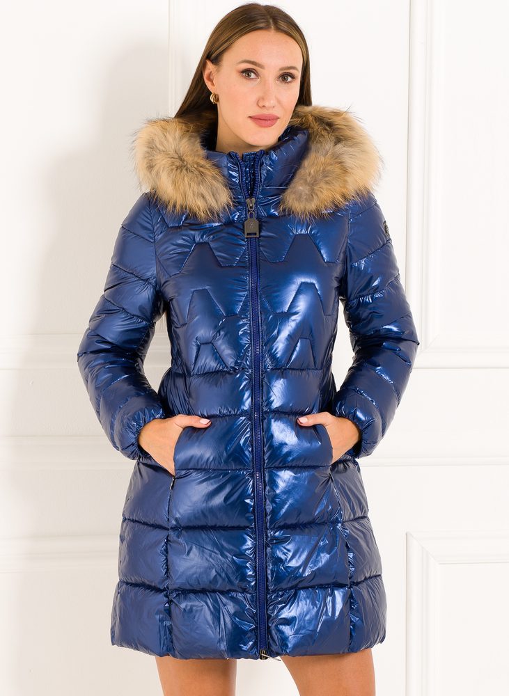 Giacca invernale donna con vera volpe Due Linee - Blu Due Linee