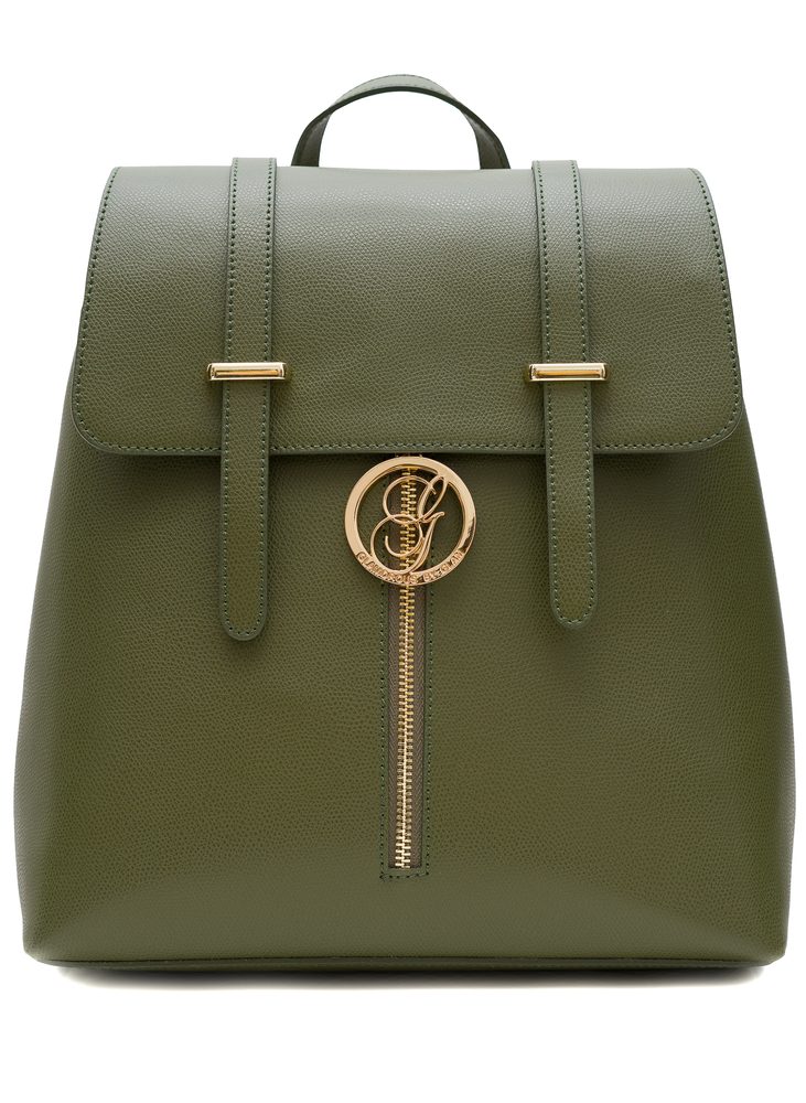 Dámsky kožený batoh na patenty razený - tmavo zelená Glamorous by GLAM